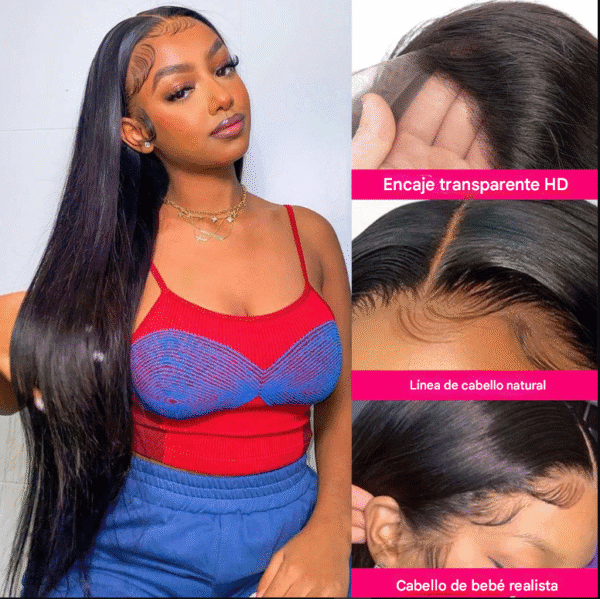 Peluca- cabello 100% humano con encaje frontal transparente - Imagen 4